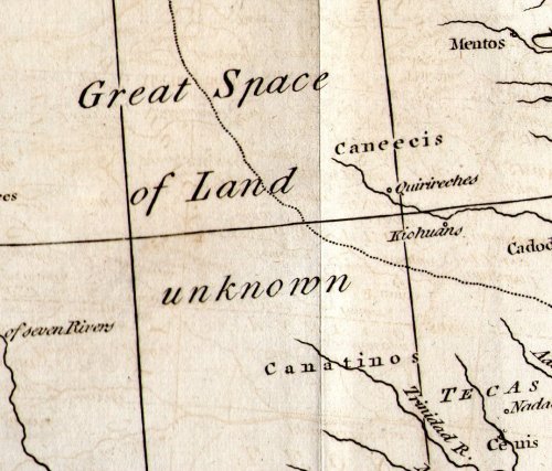 detail from a Thos. Kitchin map of Mexico or New Spain 1795&ldquo;great space of land unknown&rdquo;
