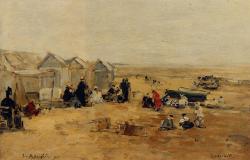 classic-art: Deauville: Beach Scene Eugène Louis Boudin, 1890 