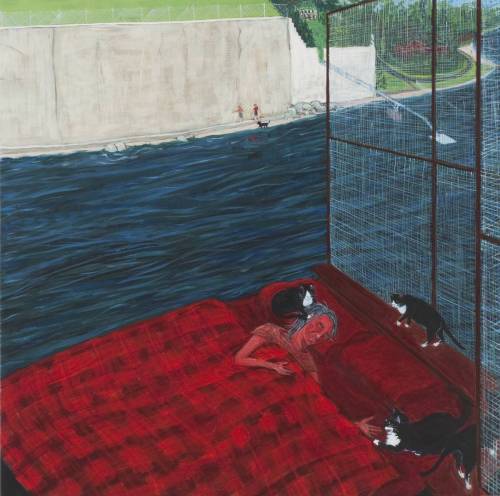 Dog Beach  -    Sarah McEneaney, 2013,German,b.1955-Egg tempera on gessoed wood, 24 x 24 in.