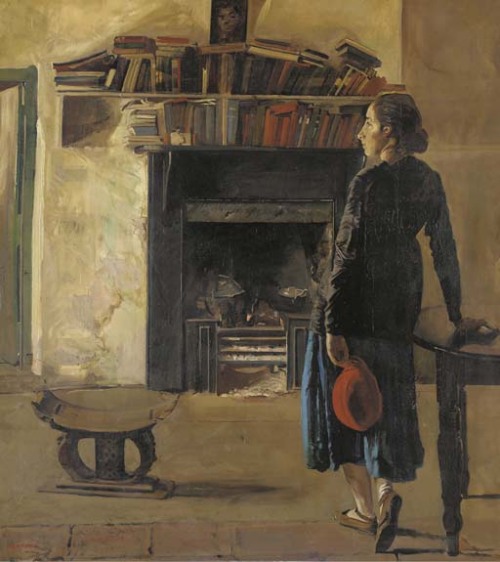 poboh:A Young Girl Before Fire Place, Sean Keating. (1899 - 1978)