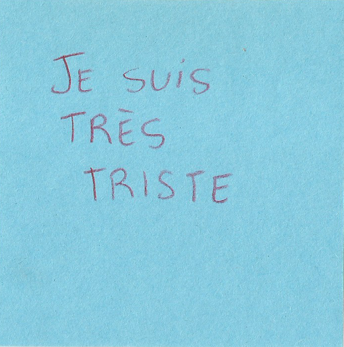 regengeur:  JE SUIS TRÈS CONTENTE / JE SUIS TRÈS   TRISTEI AM VERY HAPPY / I AM