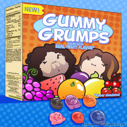 daynadoodles:  … and we’re the gummy grumps! featuring the flavours of: pink lemonade arin, fruit punch danny, orange ross, grape suzy, cherry barry, and for a limited time- black liquorice ninja brian! thanks to emotionalfriend and qtmaster for help