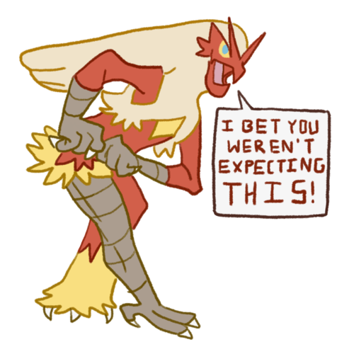 sunnychespin:iris-sempi:Because of how blazikens legs look, does that mean it can “pull up” those feather/fur things covering its legs and show off its ridiculously long birdie legs  