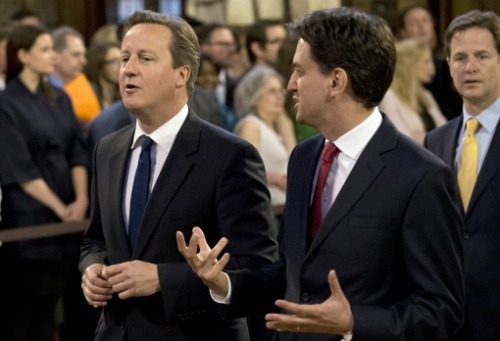 David Cameron, Prime Minister of the United Kingdom Ed Miliband, Leader of the Labour Party