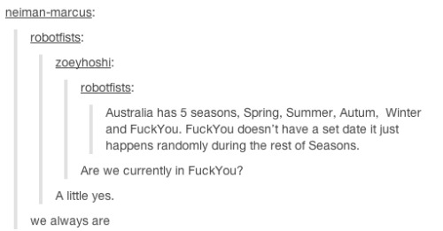 bambiandpixie:jasoncanty01:sgt-jellyfish:imprettyvacant:xxsarbear11xx:leela-summers:Australians on T