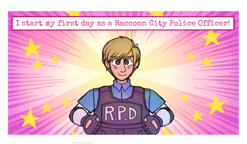 mewtwo365: Here’s an RE 2 comic. Leon Kennedy’s first day on the job also happens to be 