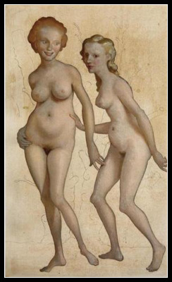 felixinclusis:  adhemarpo: John Currin (1962) - L’ARBRE ROSE (2007) L’Arbre Rose, 2007, représente deux femmes nues avec des proportions exagérées, une image qui a été reconfiguré par Currin dans divers ouvrages, dont une peinture à l’huile