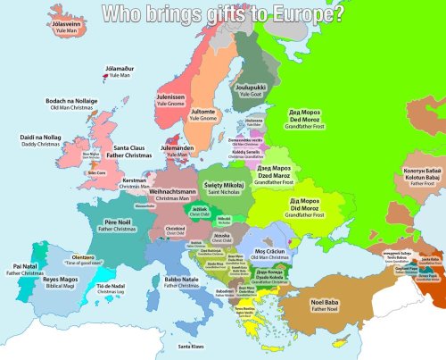 thelandofmaps:Who brings gifts to Europe? Translations of Santa and related figures