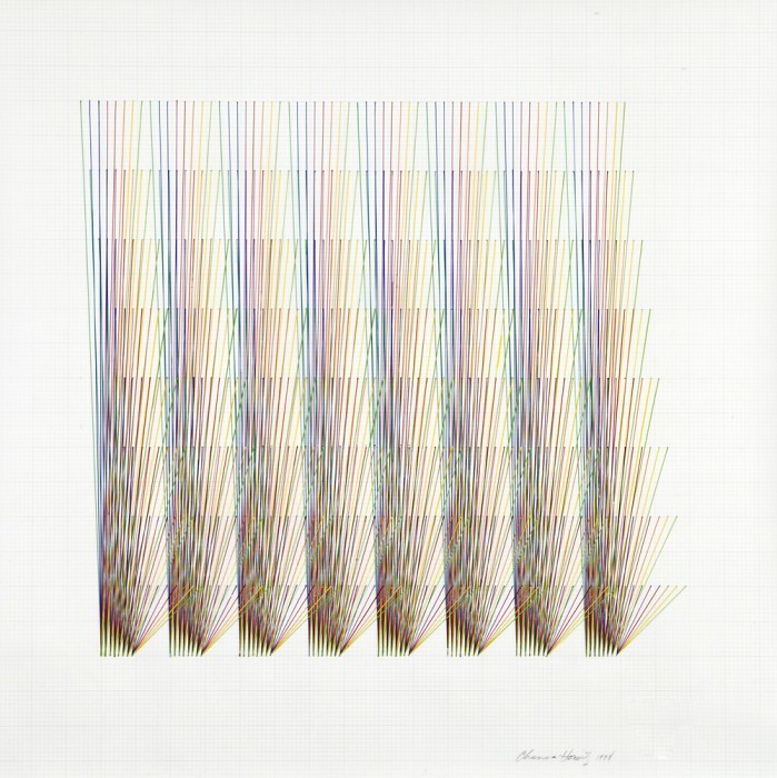 hawktrainer:
“Channa Horwitz
Noisy, 1998
Plaka color on Mylar 63 x 62,6 cm
”