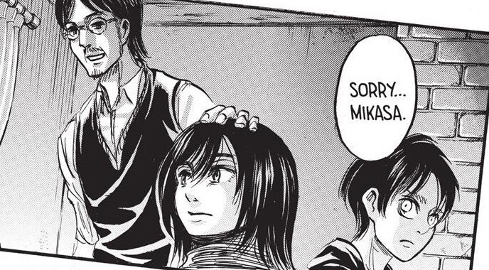 The EM argument killer. Grisha tells Mikasa is his daughter and