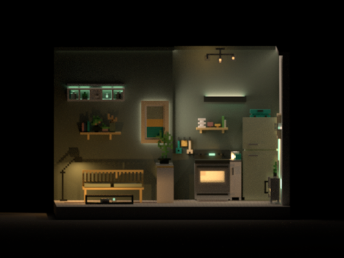 Playing with some interior design with voxel. Didn’t organize my palette well in magicavoxel, so it 