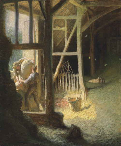 George Clausen, The Barn Door (after 1906). Oil on canvas, 76.2 x 63.5 cm. Private collection.
