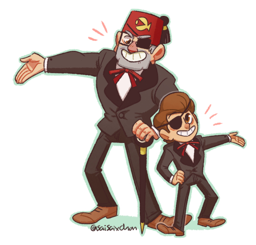 artsycrapfromsai:  [on twitter]just some dorky twins being twinsi love how Dipper wore a mini Stan suit in Boss Mabel, and how Mabel and Ford have a similar fashion sense, so of course i had to draw some silly parallels(i love this family so much)