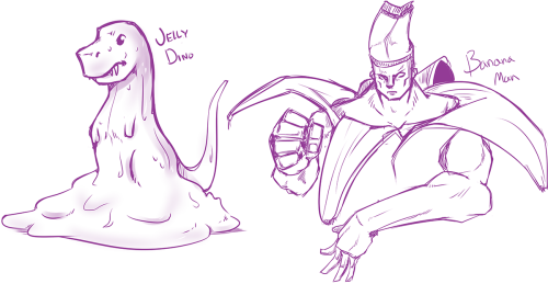 Stuff from streaming today, Sketch with tone work. and 2 cool-down images a Jelly Dino and a Banana 