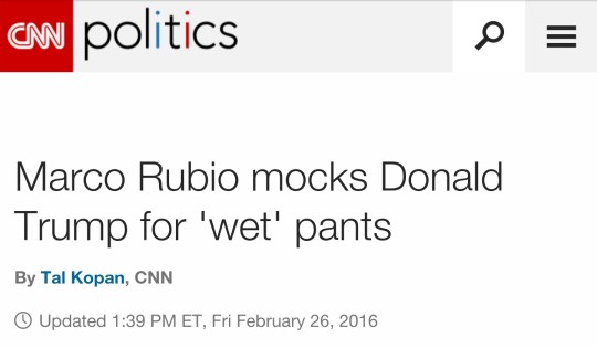 sturmyena:  gotitforcheap:  I feel like conservative american politics have gotten to the point where during a debate Donald Trump could throw water on Marco Rubio and be all “Rubios wet, he’s a wet nerd and unfit to run this country, an absolute