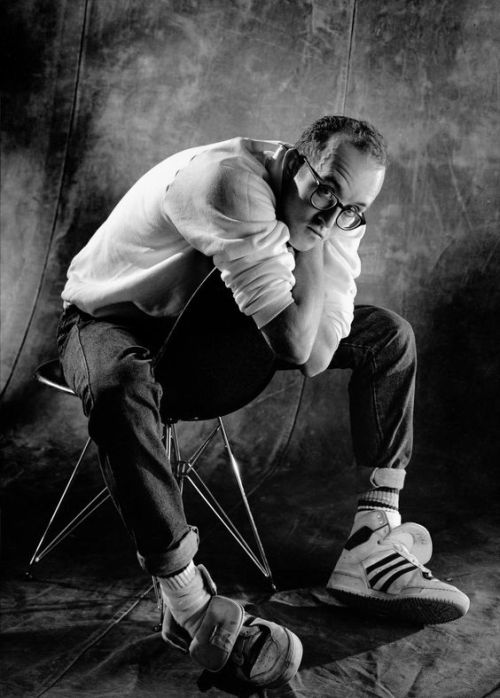 design-is-fine:  Christian Coigny, photography of “vitra personalities”, 1987-1997. Vitra, Switzerland.  A celebrated ad campaign that lasted for a decade. More than 130 people were taking a seat. Like Audrey Hepurn, Keith Haring, Robert Wilson,