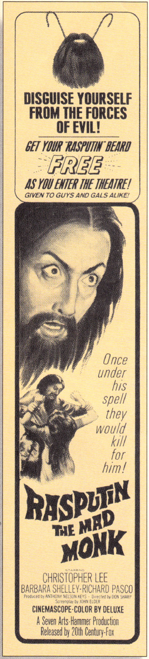 Ad for Rasputin The Mad Monk, from Hammer Horror magazine, No 4 (Marvel Magazines,