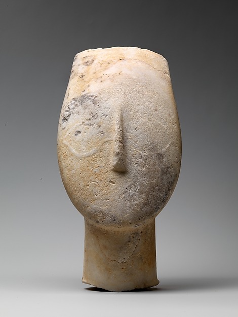 ancientpeoples:Marble head from the figure of a woman Cycladic culture, 2700–2500 B.C.(early Bronze 