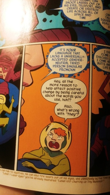 [image description: a panel from The Unbeatable Squirrel Girl. Galactus, mostly out of frame, is say