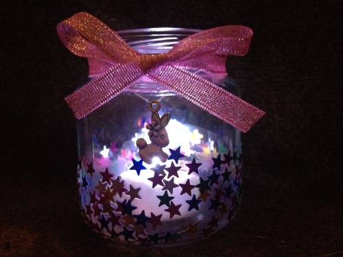 northmcqueen: Mini hand decorated jam jar tealight holder with rabbit charm &amp; star detail. C