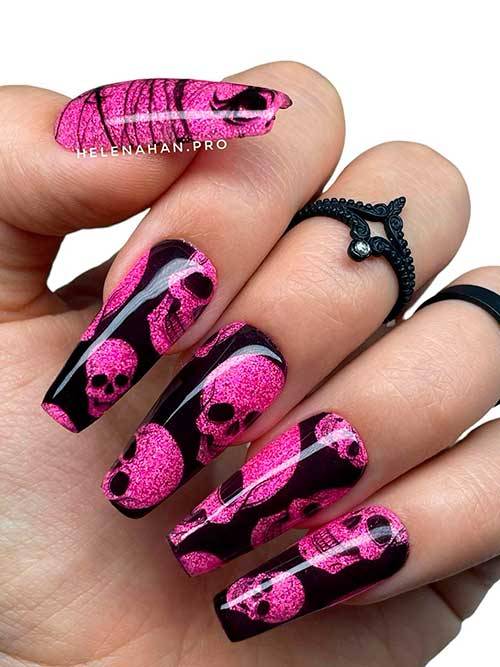 Black Nail Art Halloween Manicure In The Style Of Nightmare Before  Christmas With Skull And Cobwebs Stock Photo - Download Image Now - iStock
