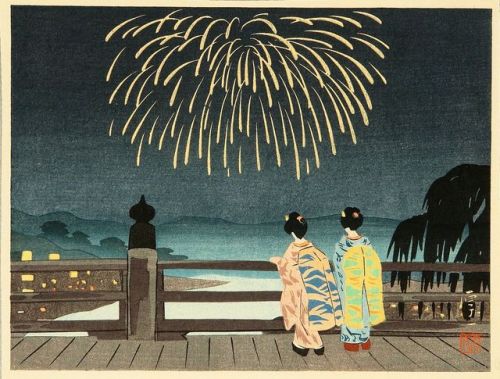 huariqueje:Sanjo Bridge , Summer   -   Koichi Okumura , 1950sJapanese, 1904-1974  Woodblock print
