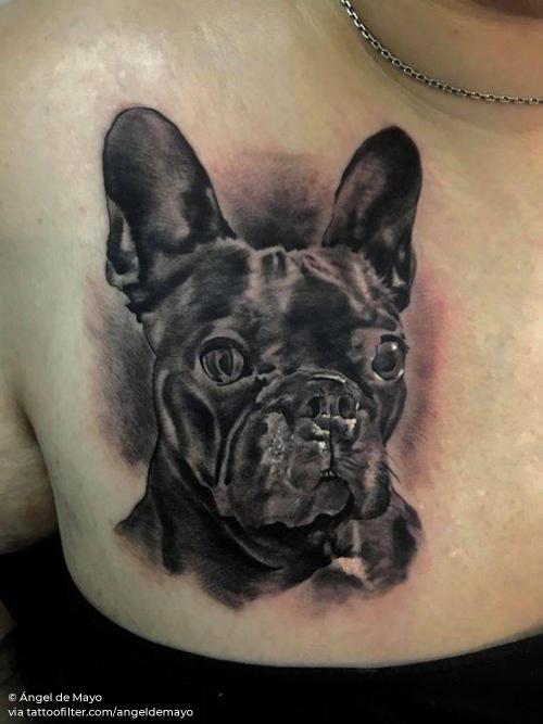 By Ángel de Mayo, done in Alcalá de Henares.... angeldemayo;animal;black and grey;chest;dog;facebook;france;french bulldog;medium size;patriotic;pet;portrait;twitter