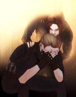 villain-cafe:  “I’m here Steve” @scarlet-quakerp gave me prompt about ghost Bucky following Steve around By villain-cafe