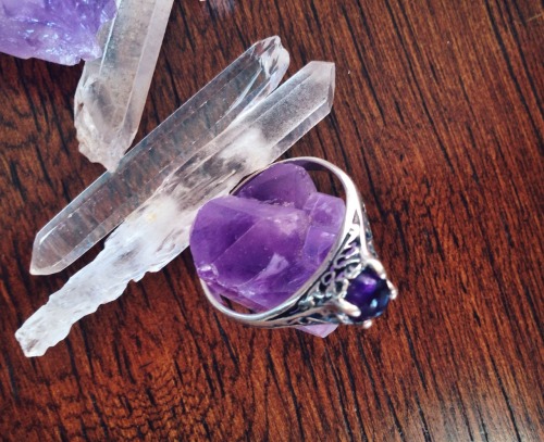 theproserpina:  New to my store - the Ceremonial ring in amethyst and rainbow moonstone. Limited quantity. Only 5 of each. http://theoccultemporium.etsy.com 