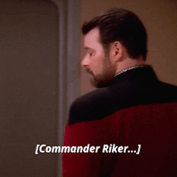 ★ Just in: New York Giants Superstar Desperately Trying To Get To First Base ★ID: Four gifs made to look like Riker is having a conversation with Hawkins. Riker is wearing a red dress uniform and turns around when Hawkins calls, Commander Riker... Hawkins wears a red suit and says, I forgot to mention how much I love that dress uniform, yknow to which Riker simply replies, Ill get back to you later in amusement. He grins, making Hawkins sigh, Aw, goddamn – you better, cause that smile is doing things to me, Commander... End ID. #im so fucking weak lmao #tngedit#ds9edit#gifs #ep. multiple  #ep. liaisons  #ep. far beyond the stars #au #ch. william riker  #ch. willie hawkins #* #hawkins could visit the enterprise in some timetravel episode  #and the b-plot is that everybody points out how much he looks like worf  #which worf denies OF COURSE  #bc what would that mean for his relationship to riker who has been flirting with hawkins 24/7