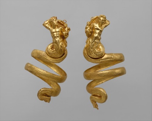 historyfilia:Pair of serpentine armbands Hellenistic, ca. 200 B.C. Medium: GoldNow at the Metropolit