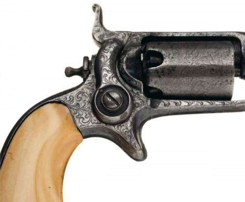 Factory engraved Colt Model 1855 Root percussion pocket revolver with ivory grips, manufactured in 1