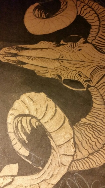 Some photos showing the process of my very large woodcut.