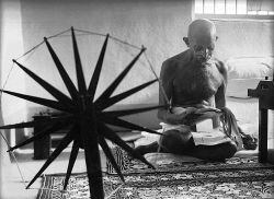 life:  Mohandas Karamchand Gandhi was born 147 years ago today, October 2, 1869. Pictured here in an iconic image by LIFE photographer Margaret Bourke-White sitting at his spinning wheel in 1946. (Margaret Bourke-White—The LIFE Picture Collection/Getty