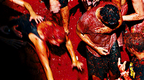 fruitblr:LA TOMATINA 🍅 (We Need to Talk About Kevin, 2011)La Tomatina is a festival that is held in the Valencian town of Buñol, in the East of Spain 30 kilometres (19 mi) from the Mediterranean, in which participants throw tomatoes and get involved