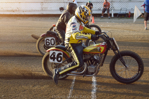 Pete launches the Indian at the Ashland County Fairgrounds AMA Vintage flat track 40′s handshift cla