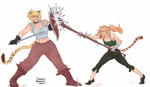 madbot13: soft colorcommission featuring my oc, Jessamy vs Kyla(mine), they’re friendos sparring, bo