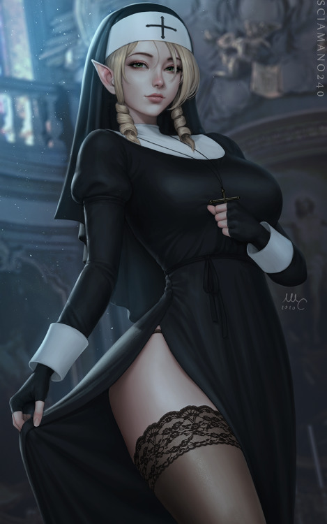 sciamano240:My OC Myra, but wearing a nun costume.