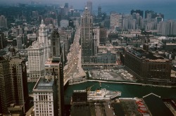 calumet412:  Aerial north on Michigan Ave from the River, 1962, Chicago.