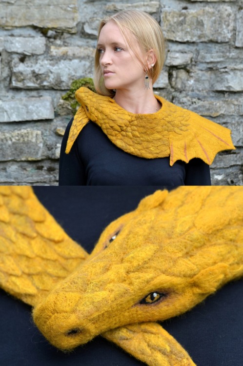 the-witch-of-one-piece:sosuperawesome:Dragon Scarves and Pins Peacock Felt on Etsy I never realized 