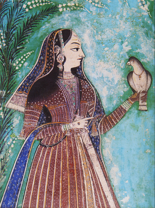 animus-inviolabilis: Woman with bird from Chitra Mahal Wall-Paintings c. 17th - 18th century