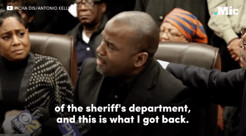 pottercastleminds:  rustingawayslowly:  the-movemnt:  “We don’t have to retrain [police]. We gotta let them be held accountable for their actions.” -Ronald Lanier (x) | follow @the-movemnt   😞  Where’s all the “Blue Lives Matter” people