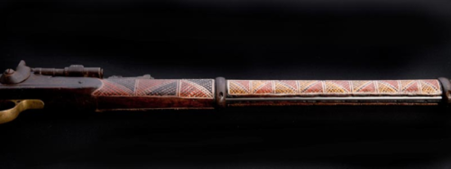 Snider Enfield breehloading rifle decorated by Aborigine artists Mario Munkara, Nathaniel Pilakul an