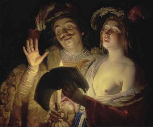 The Duet (1624). Gerrit van Honthorst (Dutch, 1592-1656). Oil on canvas.A hearty man and an alluring
