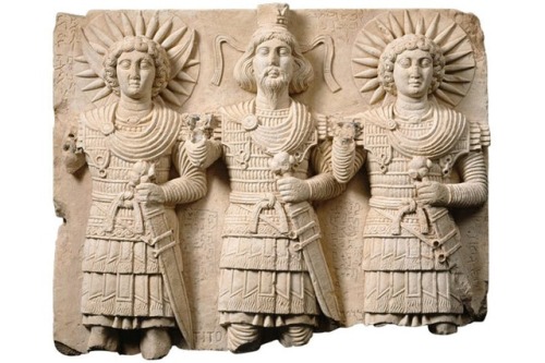 ganymedesrocks:Relief with three Palmyrene gods - 1st century - Bir Wereb near Palmyra - Musée du Lo