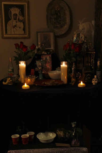 kalliope-amorphous:  Fet Gede altars for Papa Legba, Baron Samedi, Erzulie Dantor, and the Ghede. November 1 2013.