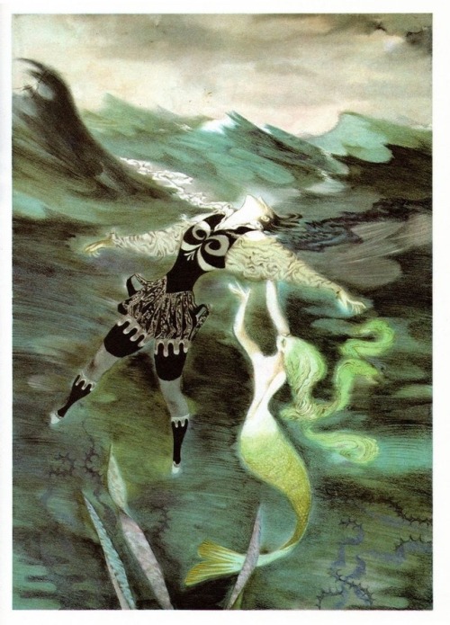 Illustration for Hans Christian Andersen’s THE LITTLE MERMAID (1959) by Czech artist, Jiri Trnka.I’v