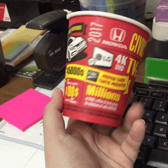 I was attempting to show my non Canadian friend what roll up the rim is from Tim Hortons. But then I dropped my loser cup. I think this is a good representation of how every Canadian feels when they lose.
