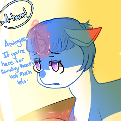 questions-for-peachy:  Feel free to take what’s left of the candy you two. Thank you for stopping by! (Feat thefireboundmage and sweet-repliesNightmare Night Event End)  X3 D'aww~ <3