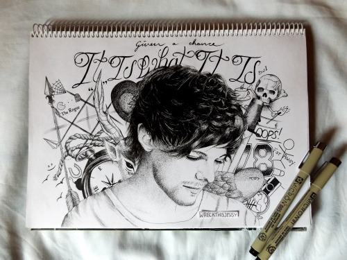 wreckthisjessy:  It’s been a while since I last posted some art because I’ve been busy with uni and exams but here you have a new drawing I did recently! I’m really fascinated by the boys’ tattoos, so I’m planning on making one of these for